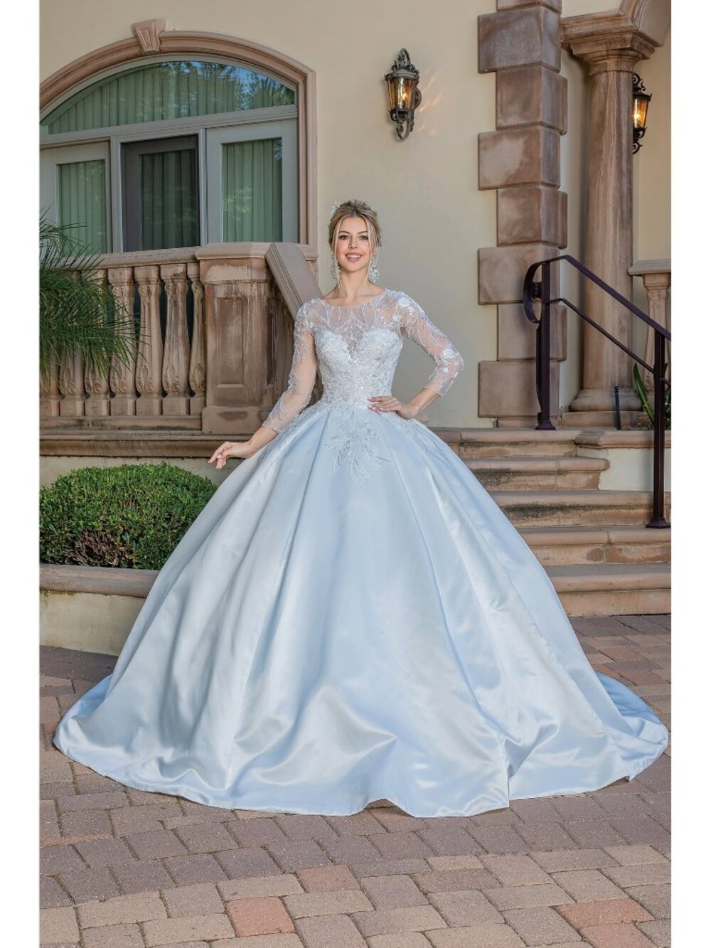 NEW OFF WHITE Satin & Embroidered Illusion Neckline Wedding Dress With 0242